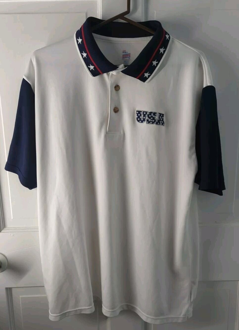 Soffe USA Polo Shirt Mens XL America Red White Blue Short Sleeve Made In USA